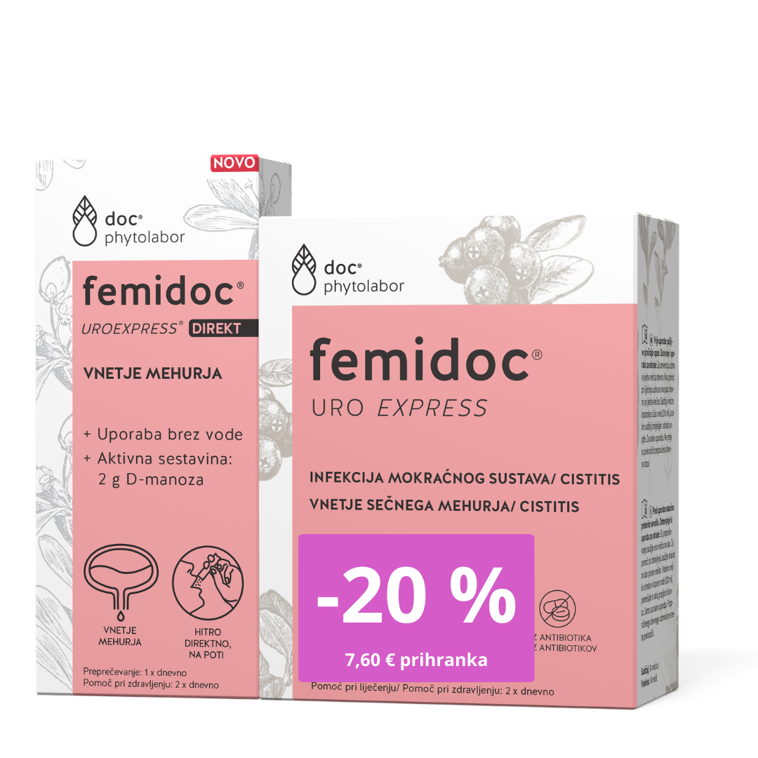 Femidoc Uro Express paket: Femidoc Direkt (10 vrečk po 2 g) + Femidoc Uro Express (14 vrečk po 2 g)