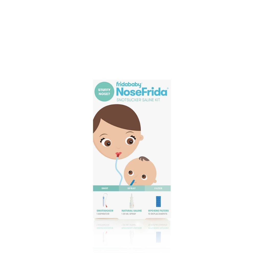 Frida Baby Fiziološki komplet: aspirator SnotSucker + fiziološka raztopina v pršilu (20 ml) + 10 higienskih filtrov