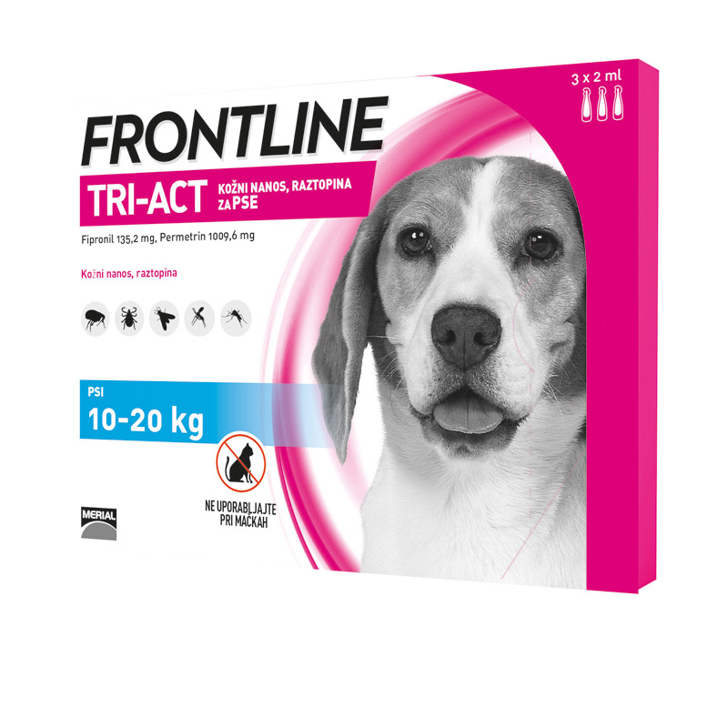 Frontline Tri-Act kožni nanos, raztopina za pse (10-20 kg), 3 pipete po 2 ml