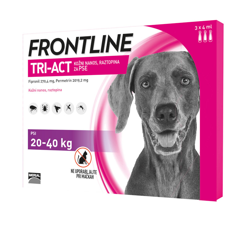 Frontline Tri-Act kožni nanos, raztopina za pse (20-40 kg), 3 pipete po 4 ml