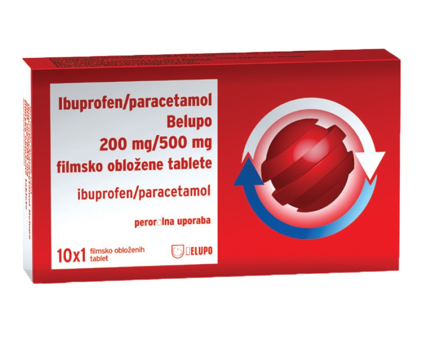 Ibuprofen/paracetamol Belupo 200 mg/500 mg filmsko obložene tablete, 10 tablet