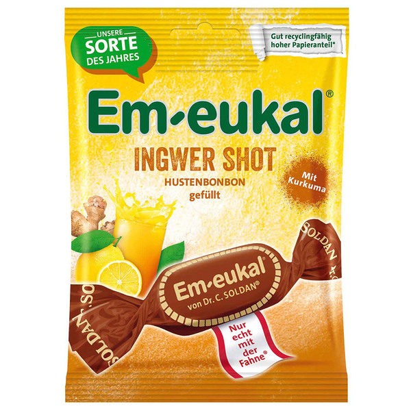 Dr. Soldan Trdi polnjeni bonboni Em-eukal – Ingver shot in kurkuma, 75 g
