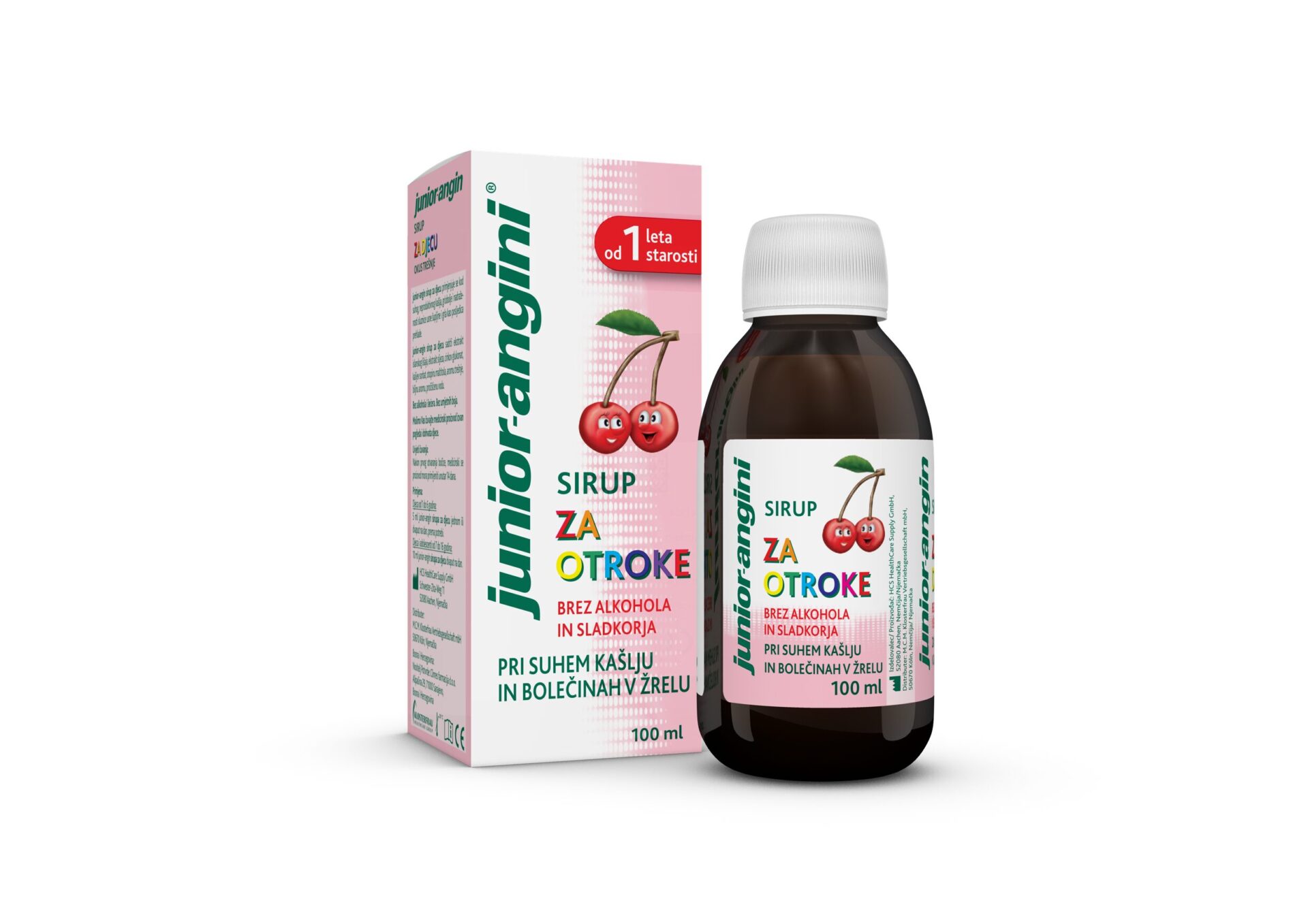Junior-angini sirup za otroke z okusom češnje, 100 ml
