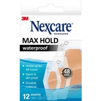 Nexcare Max Hold vodoodporni obliži  (48 ur), 12 obližev različnih velikosti