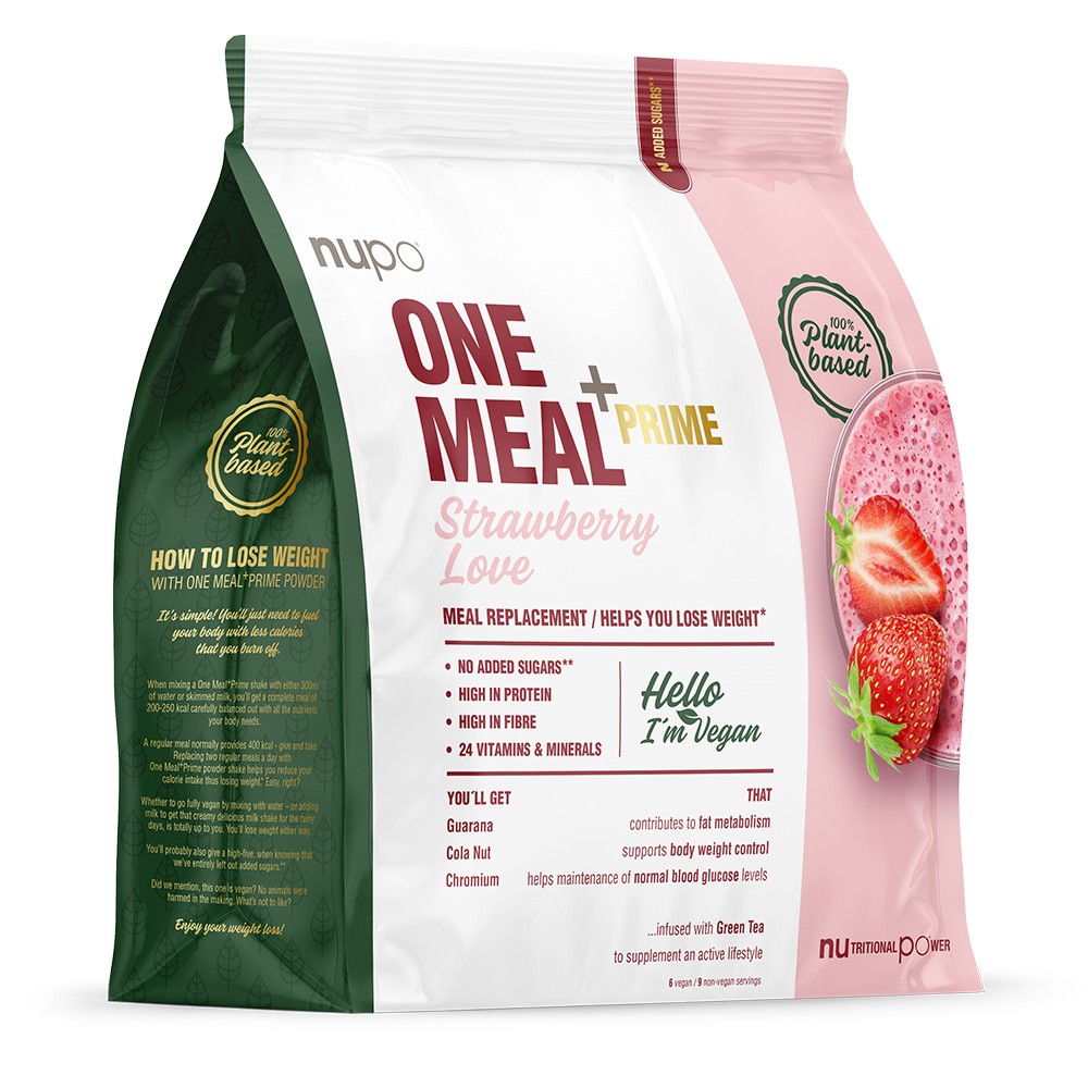 Nupo One Meal +Prime, nadomestilu obroka v prahu Jagoda Vegan, 360 g
