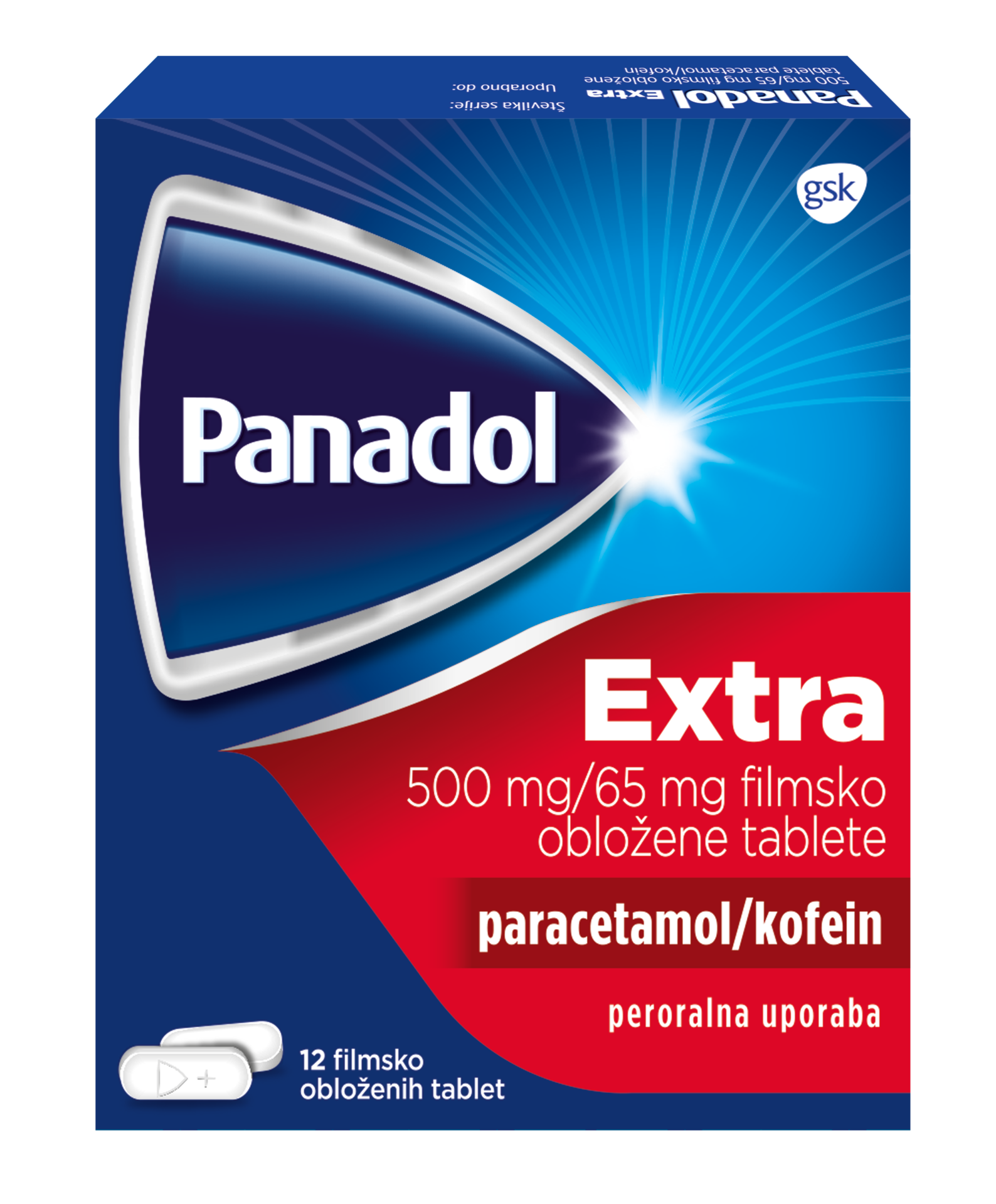 Panadol Extra 500 mg/65 mg filmsko obložene tablete, 12 tablet
