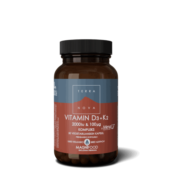 Terranova Vitamin D3 2000 IU z vitaminom K2 100 μg kompleks, 50 kapsul