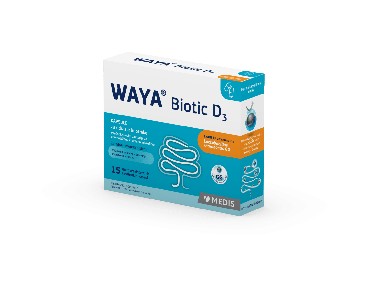 WAYA Biotic D3 kapsule za odrasle in otroke, 15 kapsul