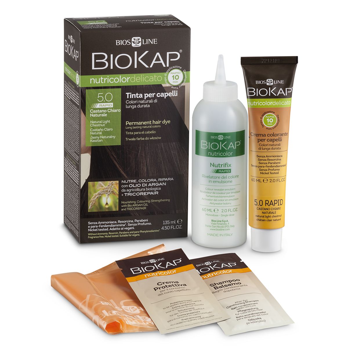 BioKap Nutricolor Delicato Rapid 7.0 barva za lase (10 minut)- naravno srednje blond, 135 ml
