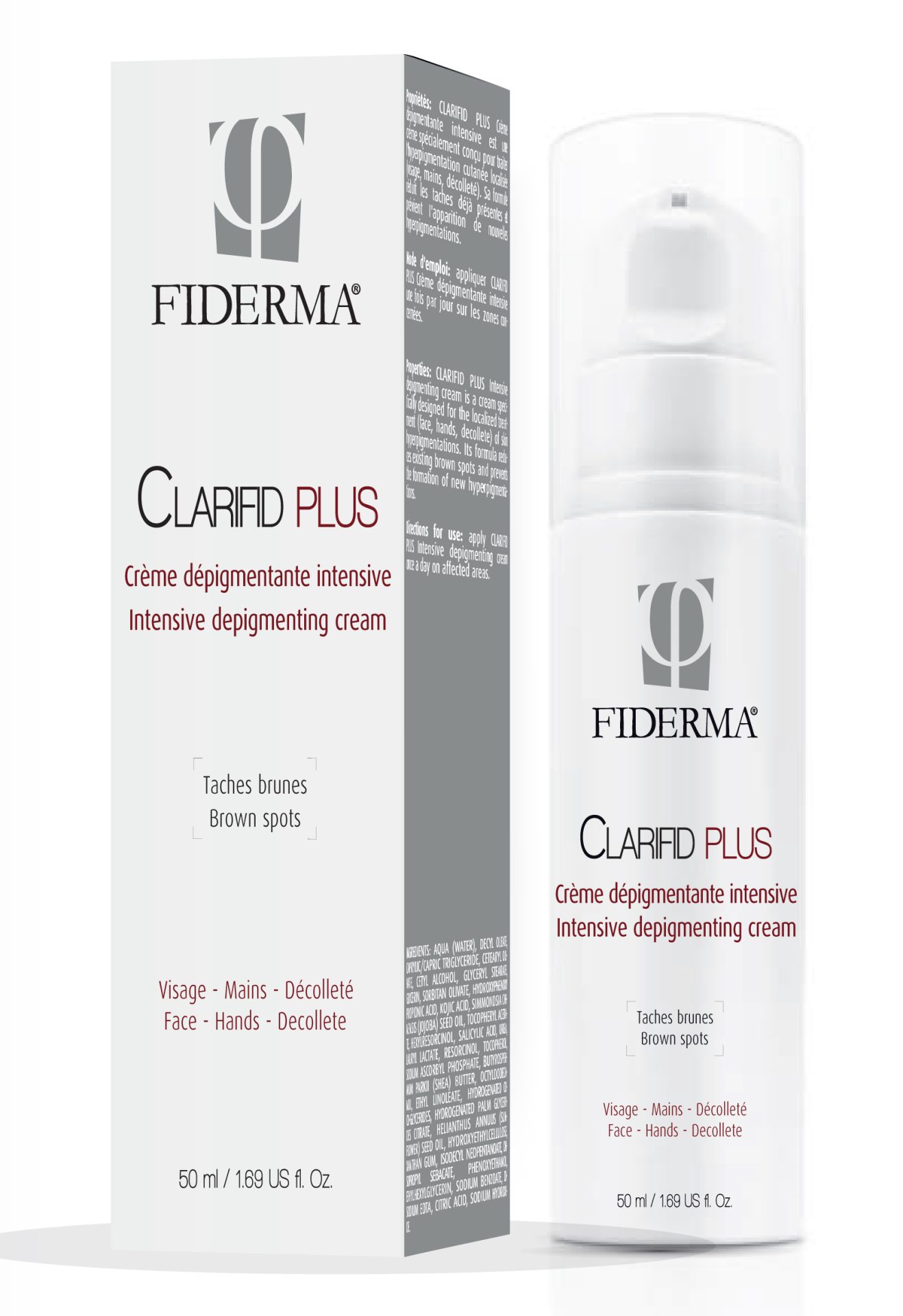 Fiderma Clarifid Plus intenzivna depigmentacijska krema za obraz, roke in dekolte, 50 ml