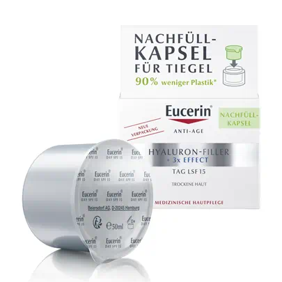 Eucerin Hyaluron-Filler dnevna krema za suho kožo ZF15 s trojnim učinkom – refill, 50 ml