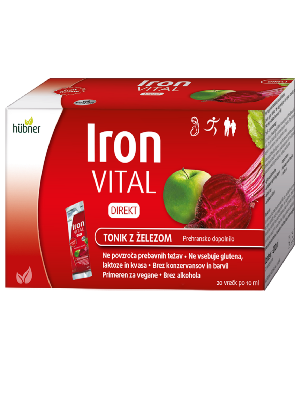 Iron Vital Direkt napitek z železom v vrečkah, 20 vrečk po 10 ml