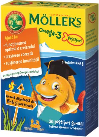 Moller’s Omega-3 ribice žvečljivi bonboni za otroke (okus limona in pomaranča), 36 bonbonov