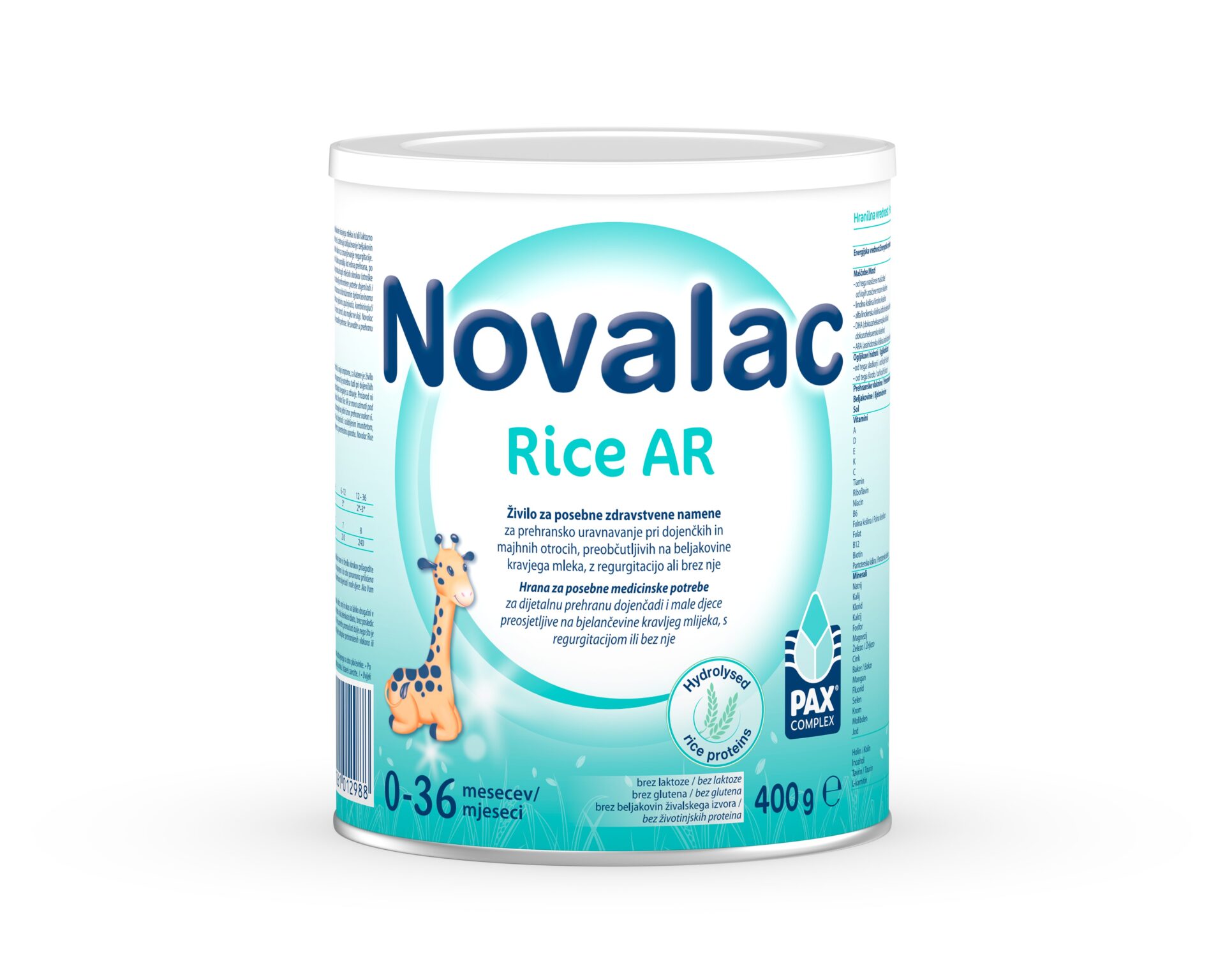 Novalac Rice AR formula s hidrolizatom beljakovin iz riža za dojenčke (0-36 mesecev), 400 g
