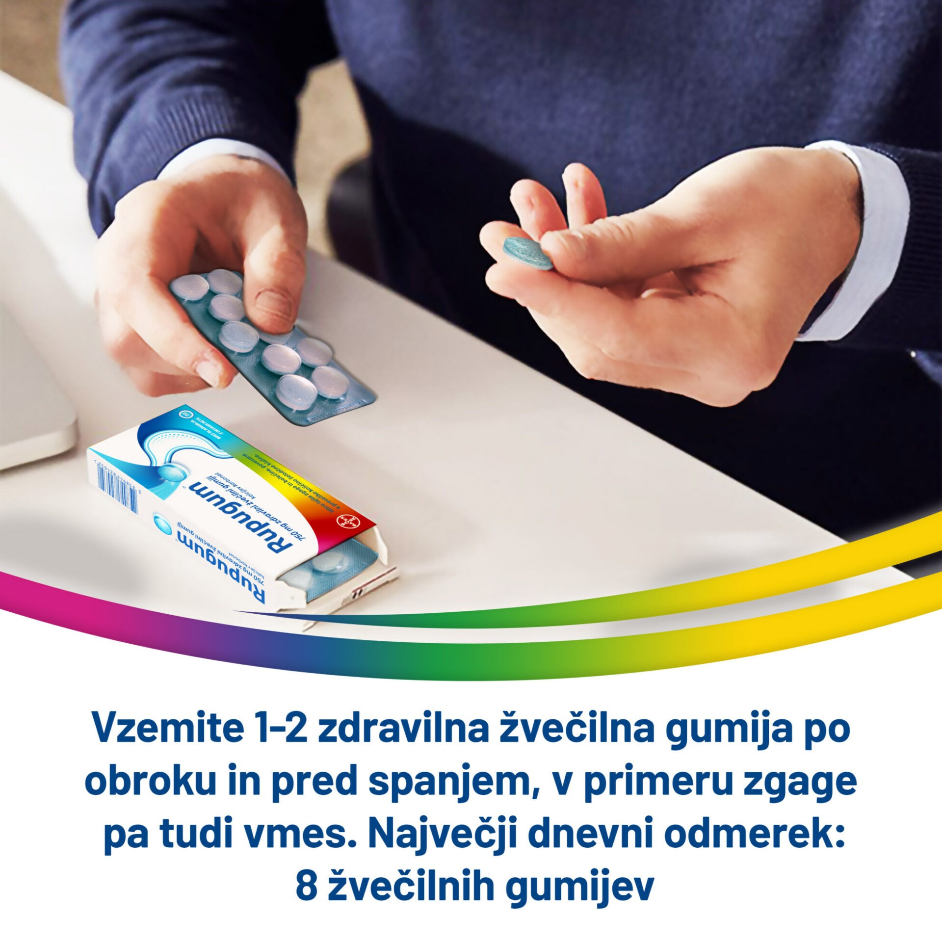 Rupugum 750 mg zdravilni žvečilni gumiji, 20 žvečilnih gumijev