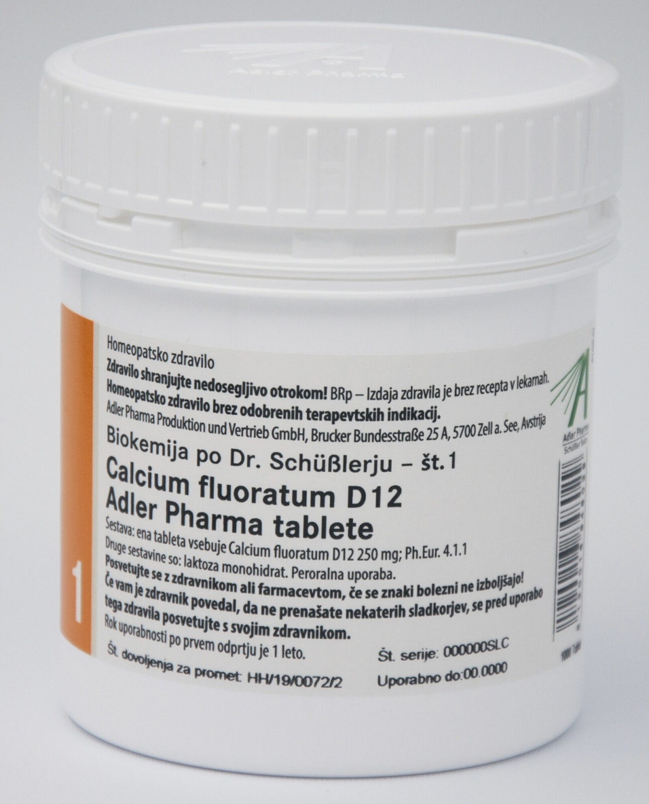 Schüsslerjeva sol št. 1 Calcium fluoratum D12, 1000 tablet