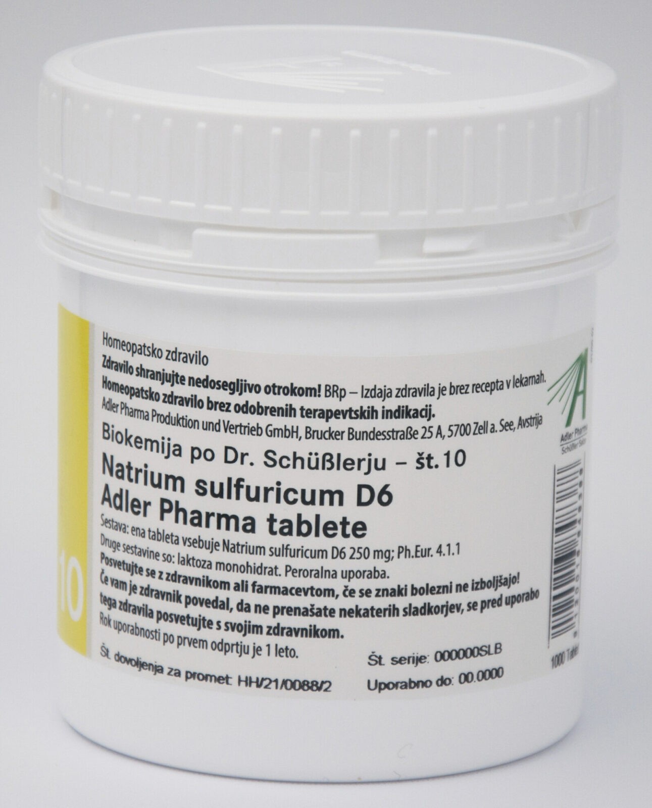 Schüsslerjeva sol št. 10 Natrium sulfuricum D6, 1000 tablet