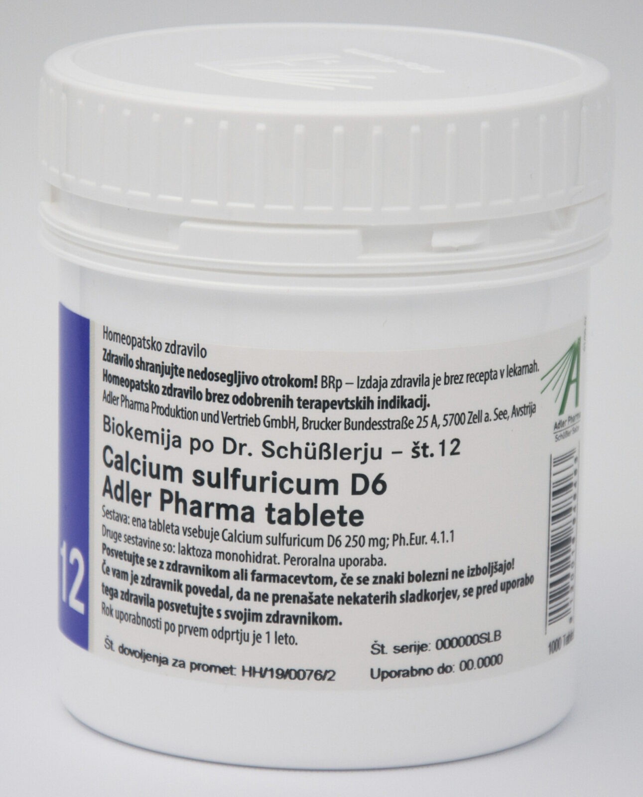 Schüsslerjeva sol št. 12 Calcium sulfuricum D6, 1000 tablet