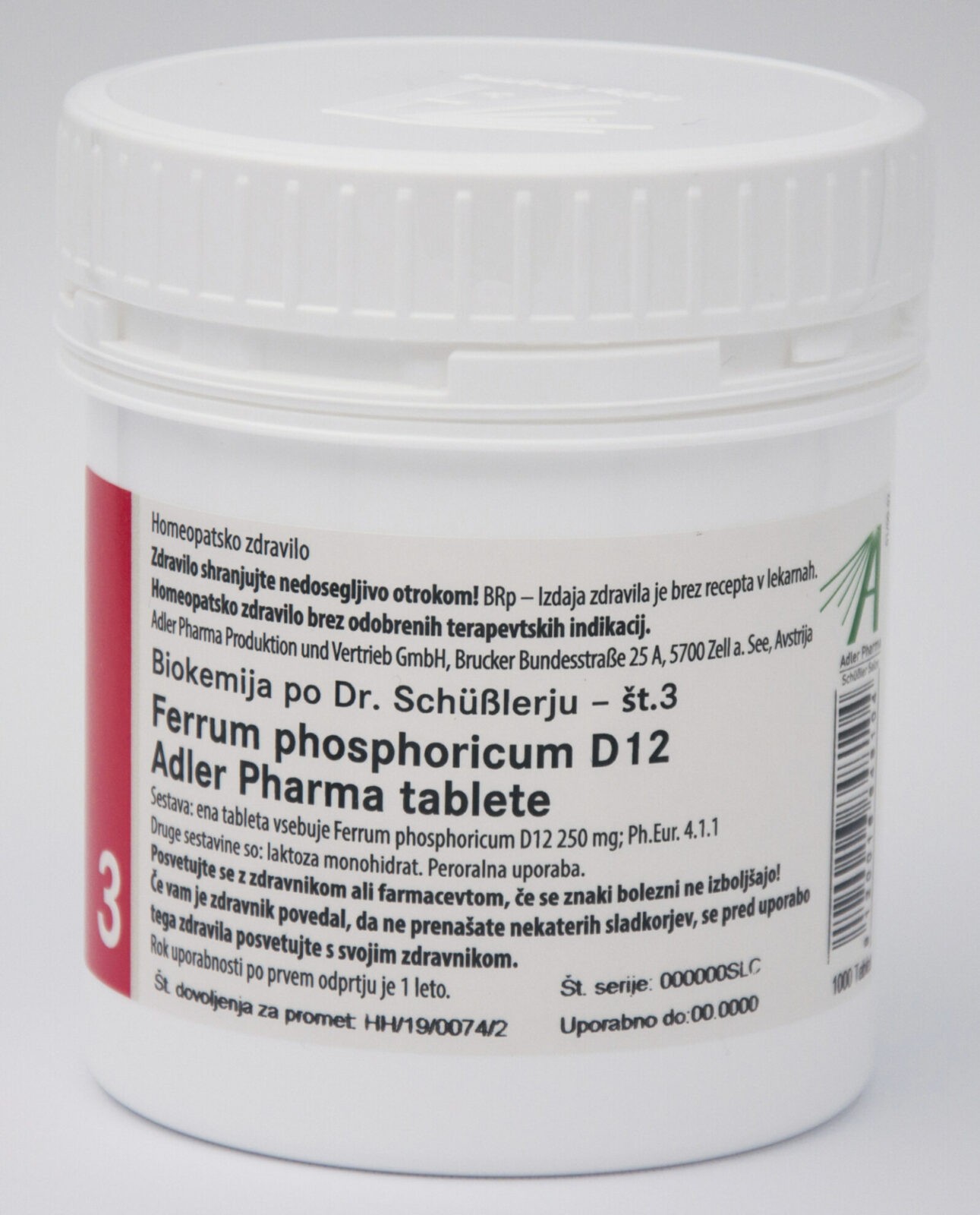 Schüsslerjeva sol št. 3 Ferum phosphoricum D12, 1000 tablet