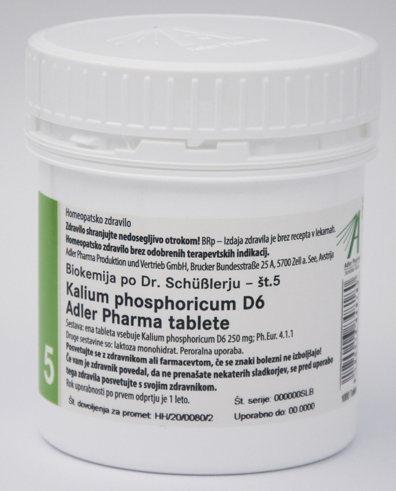 Schüsslerjeva sol št. 5 Kalium phosphoricum D6, 1000 tablet