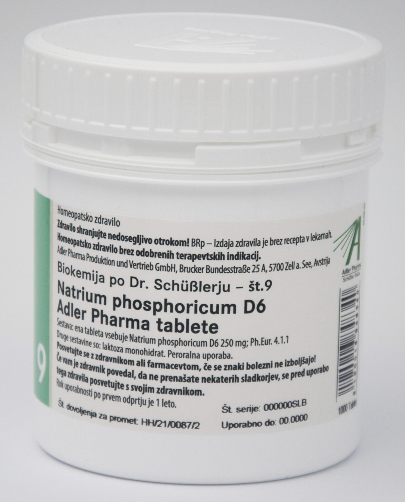 Schüsslerjeva sol št. 9 Natrium phosphoricum D6, 1000 tablet