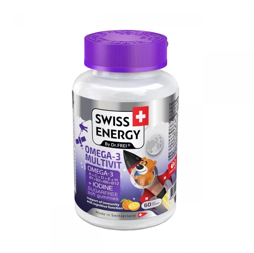 Swiss Energy Medved pustolovec – Omega-3 Multivit mehki bonboni za otroke, 60 bonbonov