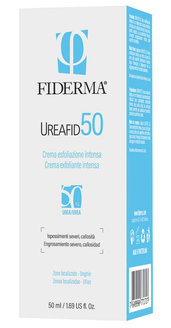 Fiderma Ureafid 50 intenzivna eksfoliacijska krema z ureo za močno zadebeljeno in kalozno kožo, 50 ml