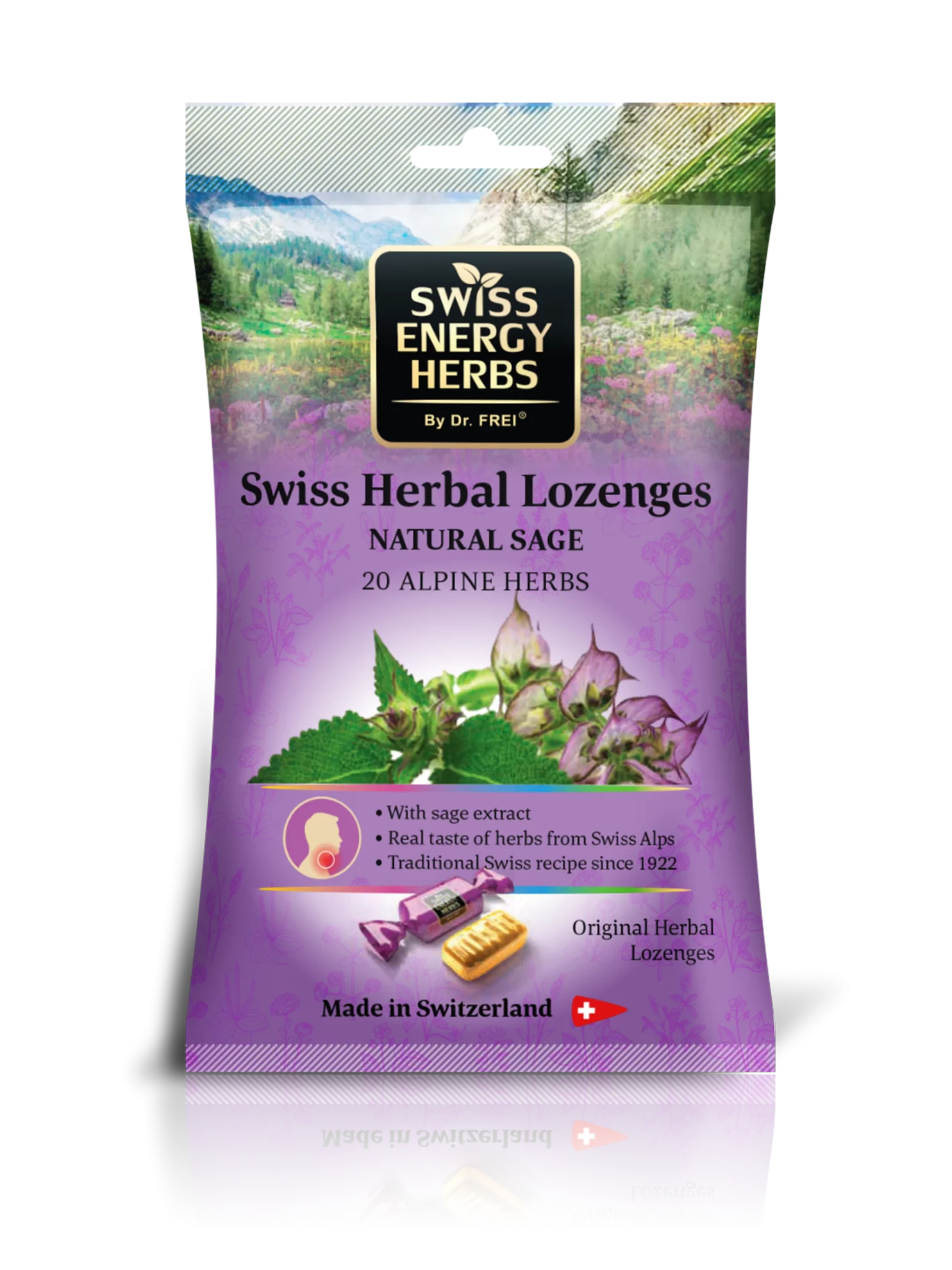 Swiss Energy Herbs zeliščne pastile z 20 zelišči in žajbljem, 12 pastil