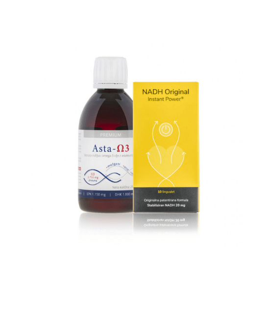 Premium Asta Omega-3 olje (250 ml) + NADH Original Instant Power lingvalete (10 lingvalet) GRATIS