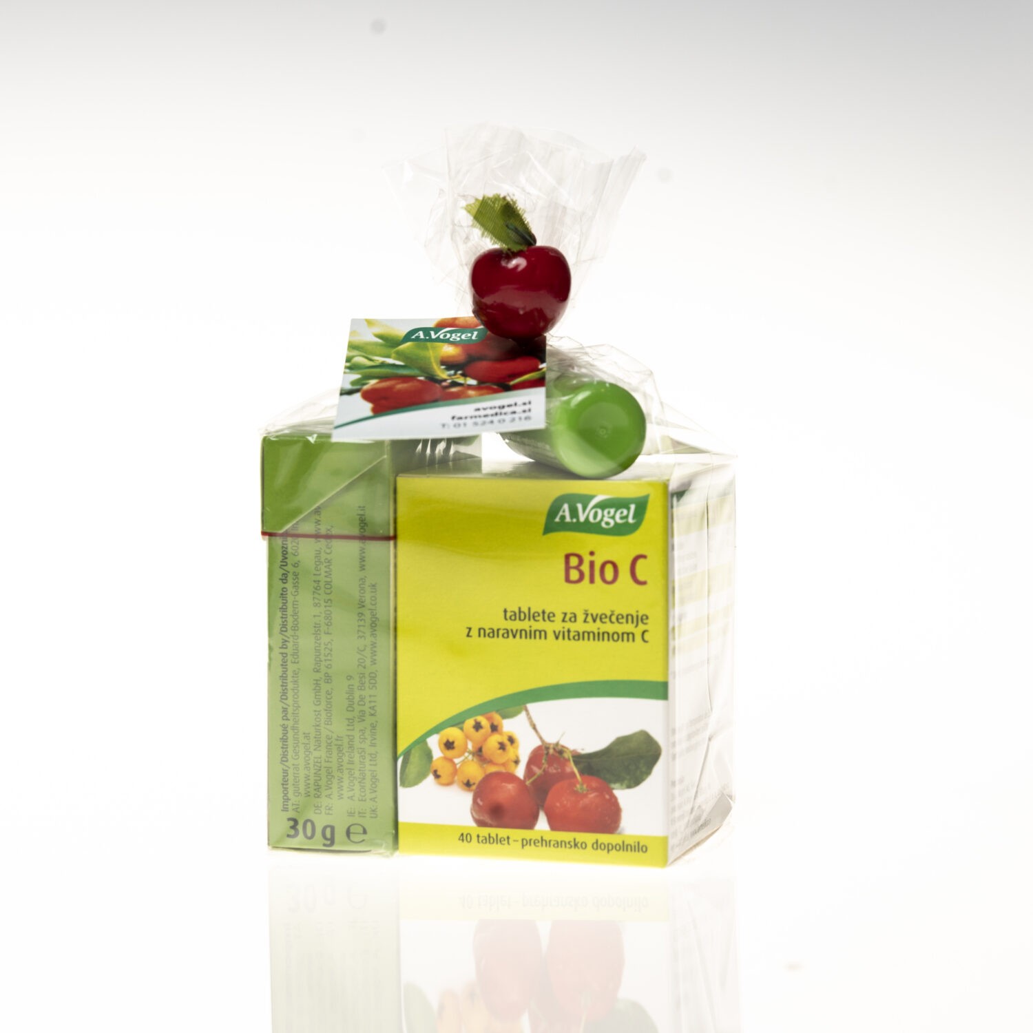 A. Vogel Bio C žvečljive tablete darilni paket + Santasapina bonboni + Balzam za ustnice