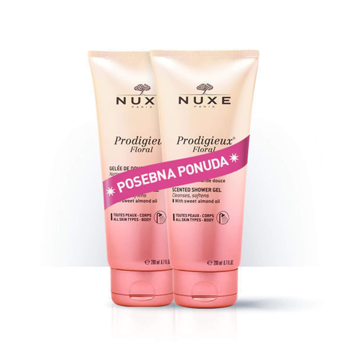 Nuxe Prodigieux Floral Dišeči gel za prhanje AKCIJA -30%, 2 x 200 ml