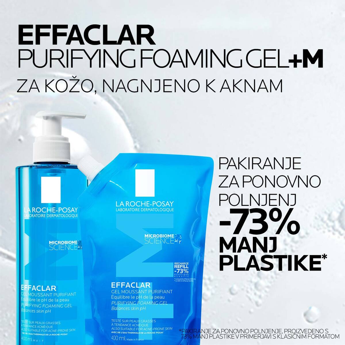 LRP Effaclar (+) M Peneči gel za čiščenje kože nagnjene k aknam – refill, 400 ml