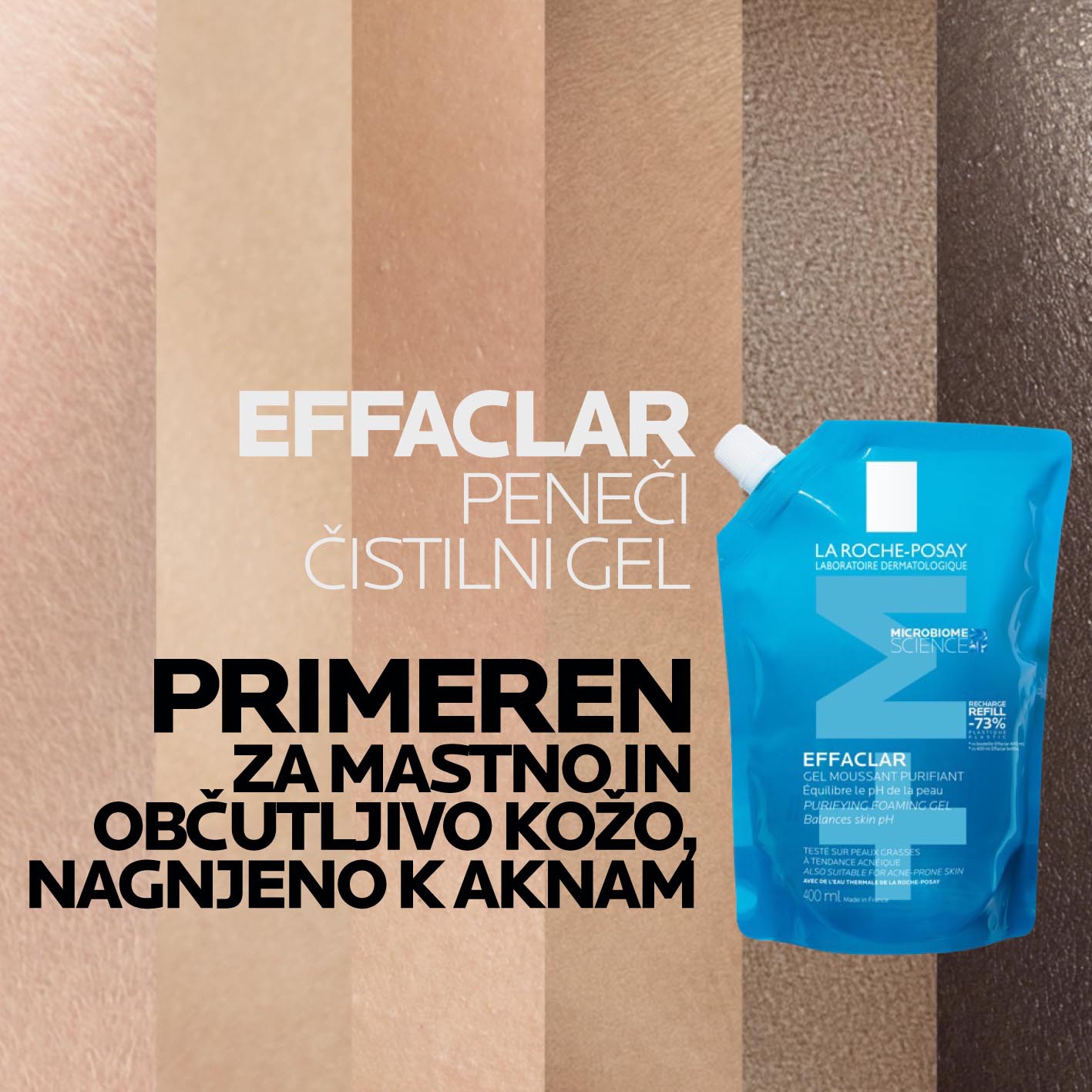 LRP Effaclar (+) M Peneči gel za čiščenje kože nagnjene k aknam – refill, 400 ml