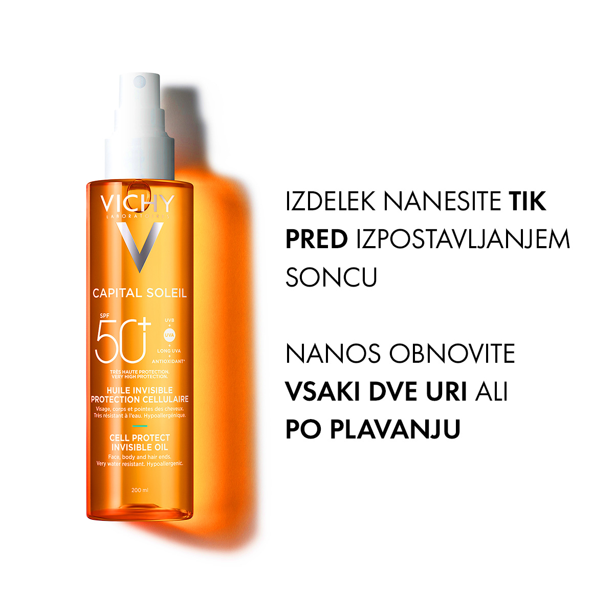 Vichy Capital Soleil Zaščitno olje za obraz, telo in konice las ZF 50+ pršilo, 200 ml