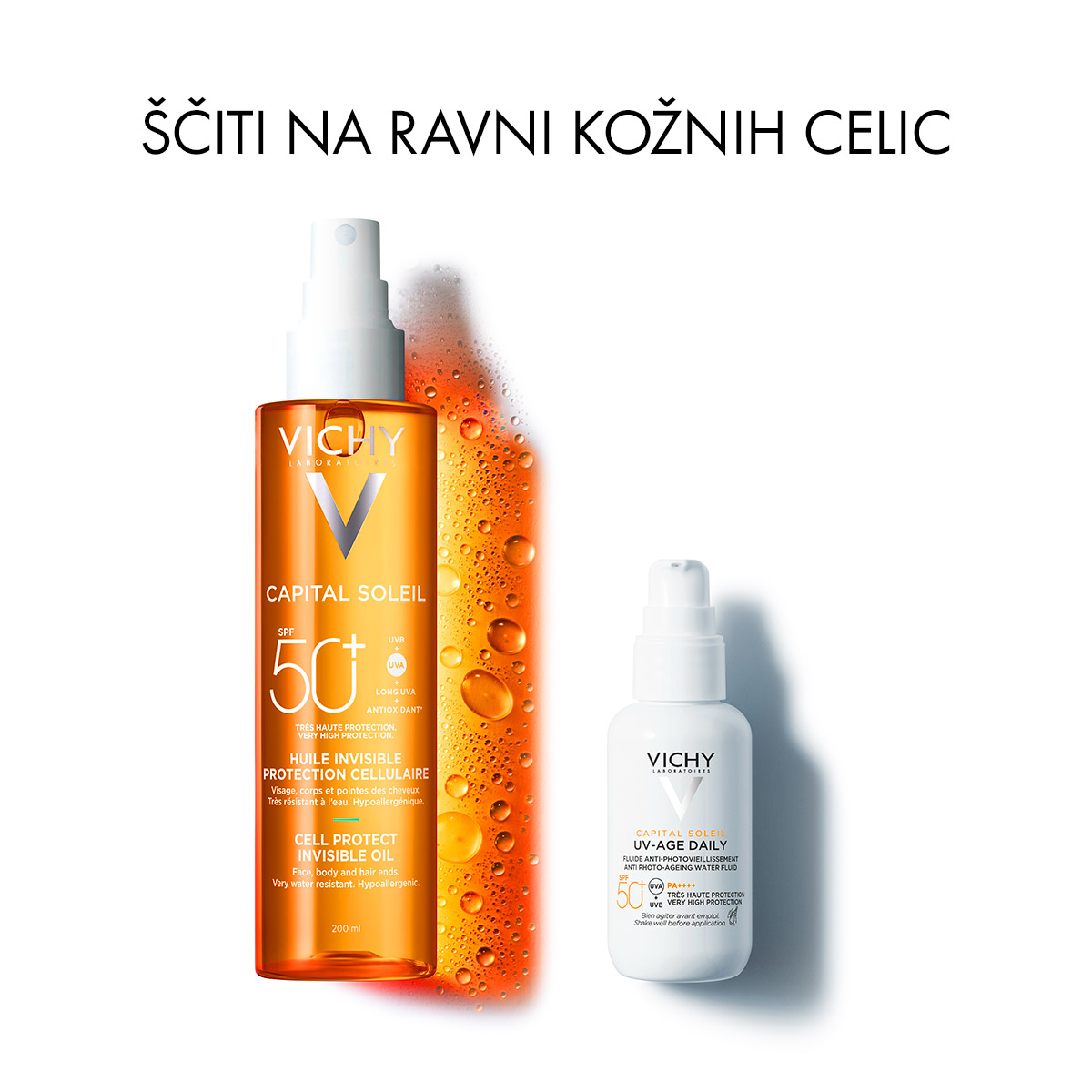 Vichy Capital Soleil Zaščitno olje za obraz, telo in konice las ZF 50+ pršilo, 200 ml