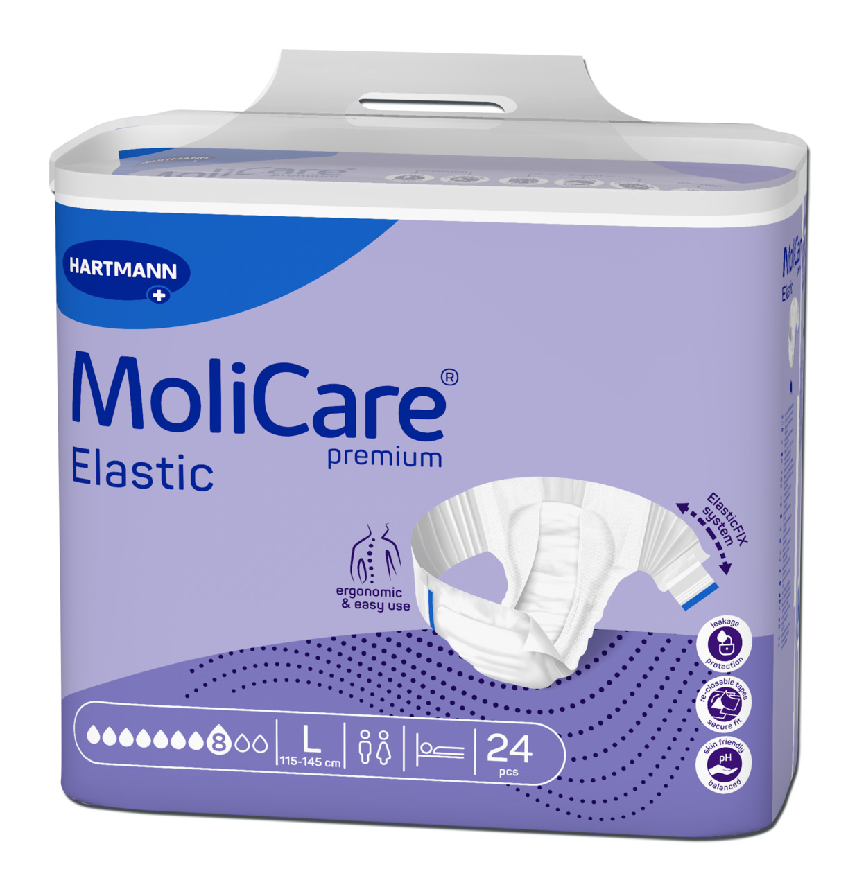 MoliCare Premium Elastic predloge 8 kapljic – velikost Large, 24 hlačnih predlog