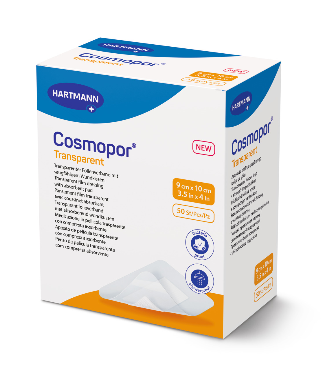 Cosmopor Transparent prozoren sterilen obliž z vpojno blazinico (9 x 10 cm), 50 obližev