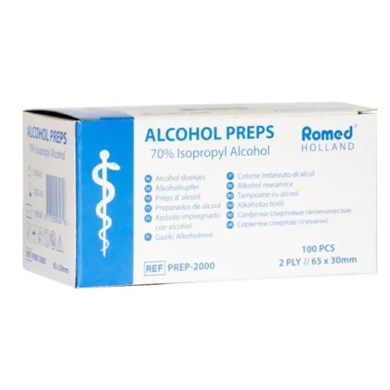 Romed alkoholne krpice, 65 × 30 mm, 100 krpic