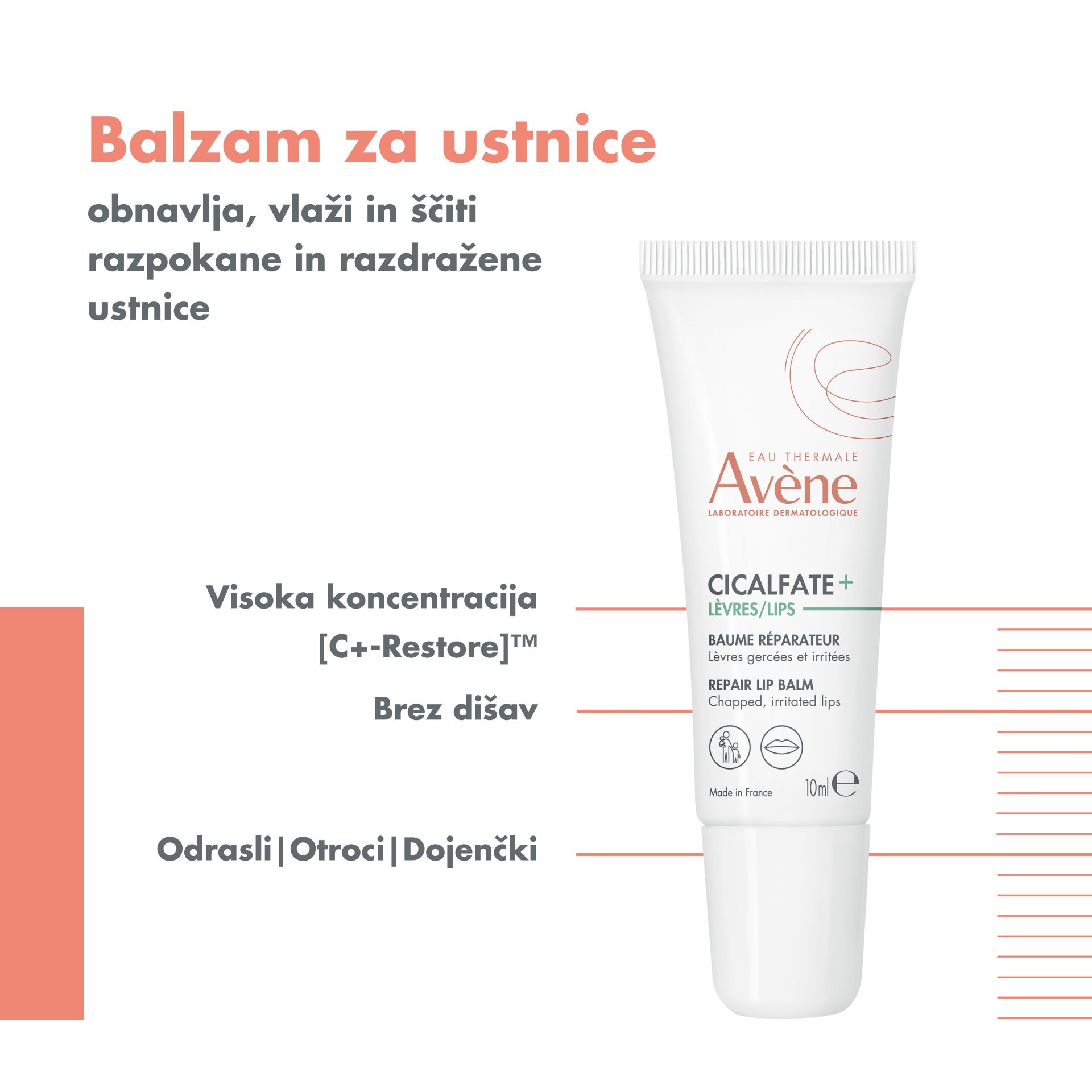 Avène Cicalfate+ obnavljajoči balzam za ustnice, 10 ml