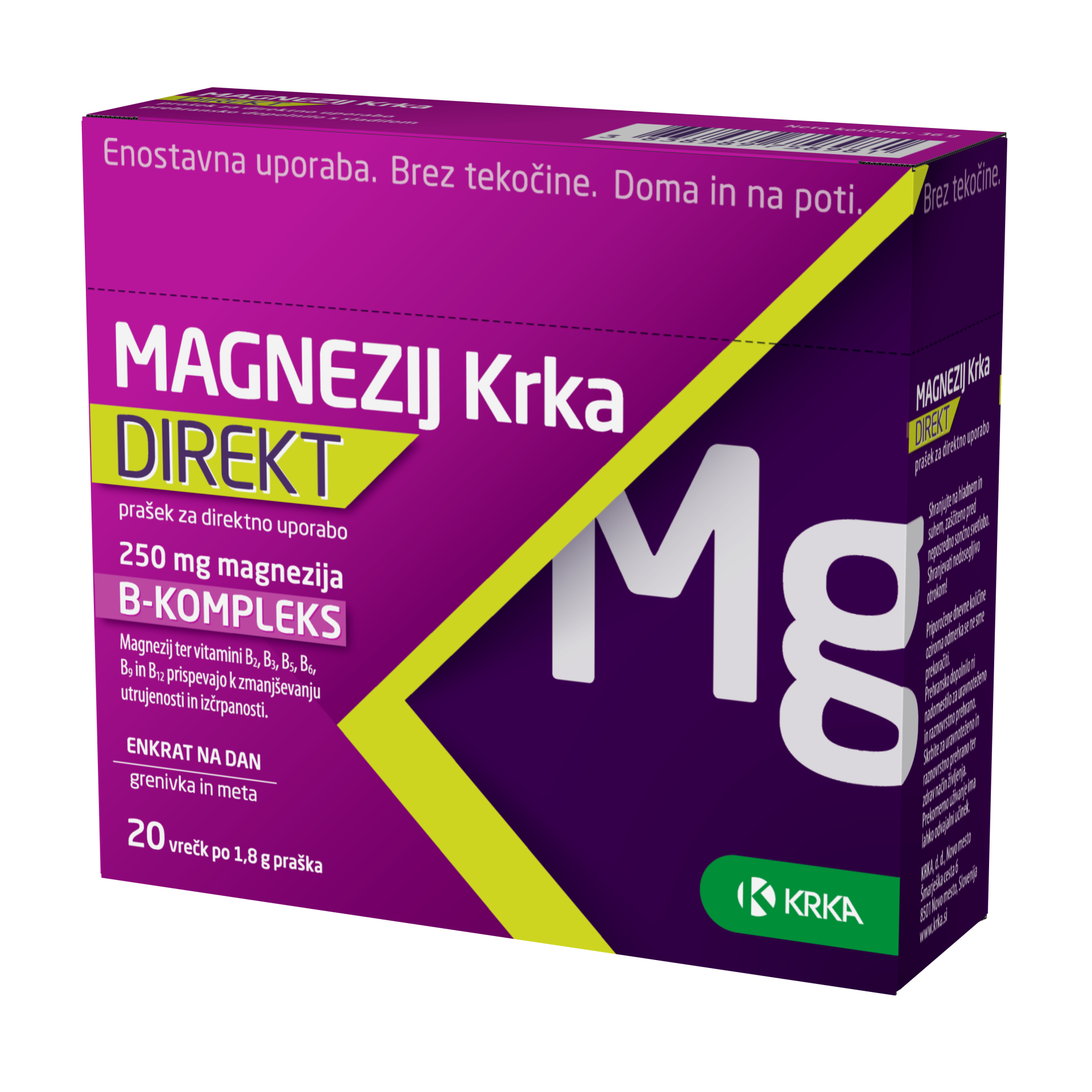 Magnezij Krka Direkt prašek za direktno uporabo, 20 vrečk po 1,8 g