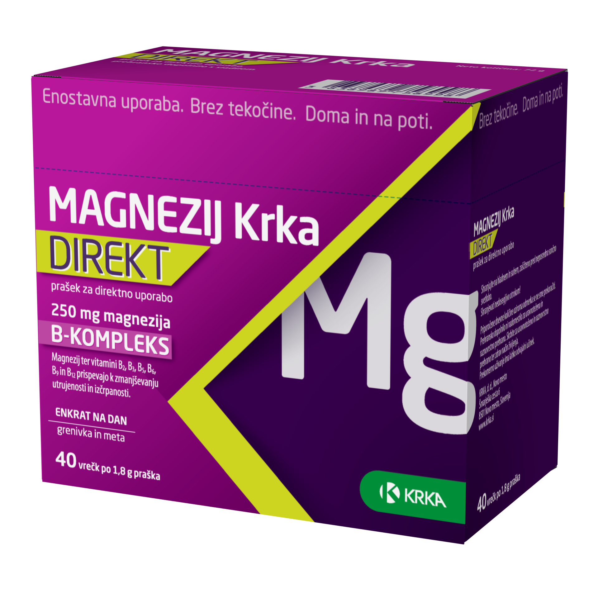 Magnezij Krka Direkt prašek za direktno uporabo, 40 vrečk po 1,8 g