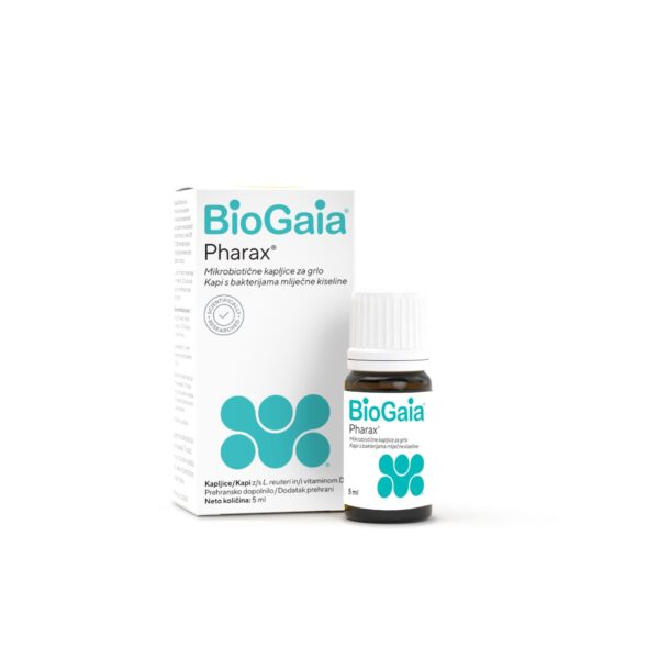 BioGaia Pharax mikrobiotične kapljice za grlo z vitaminom D, 5 ml