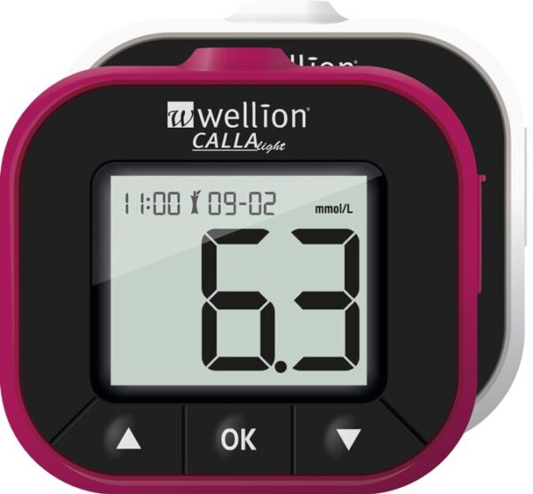 Wellion Calla Light merilnik glukoze v krvi (barva robida) – začetni komplet