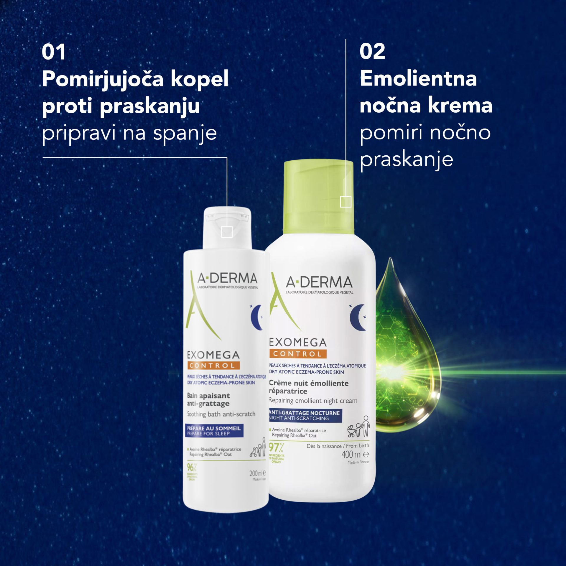 A-Derma Exomega Control obnavljajoča emolientna nočna krema, 400 ml
