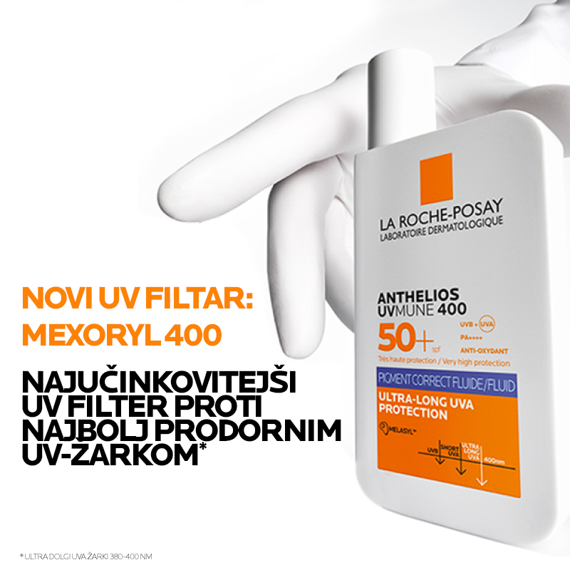 LRP Anthelios UVMune 400 Fluid za zaščito pred soncem proti temnim madežem ZF50+, 50 ml