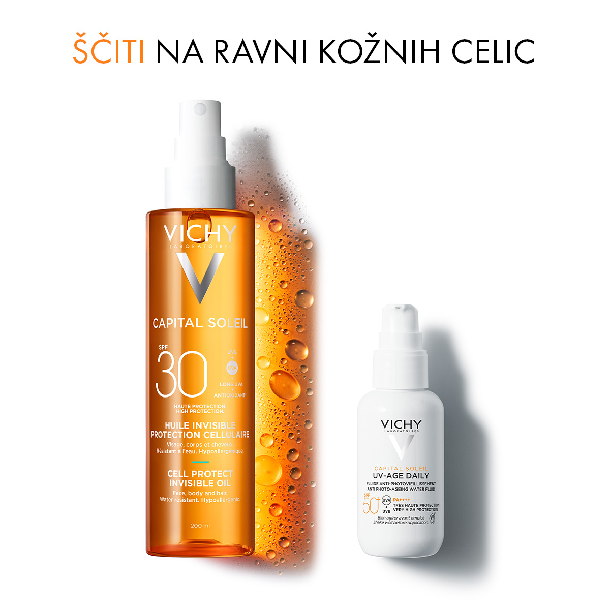 Vichy Capital Soleil zaščitno olje za obraz, telo in konice las ZF30 pršilo, 200 ml