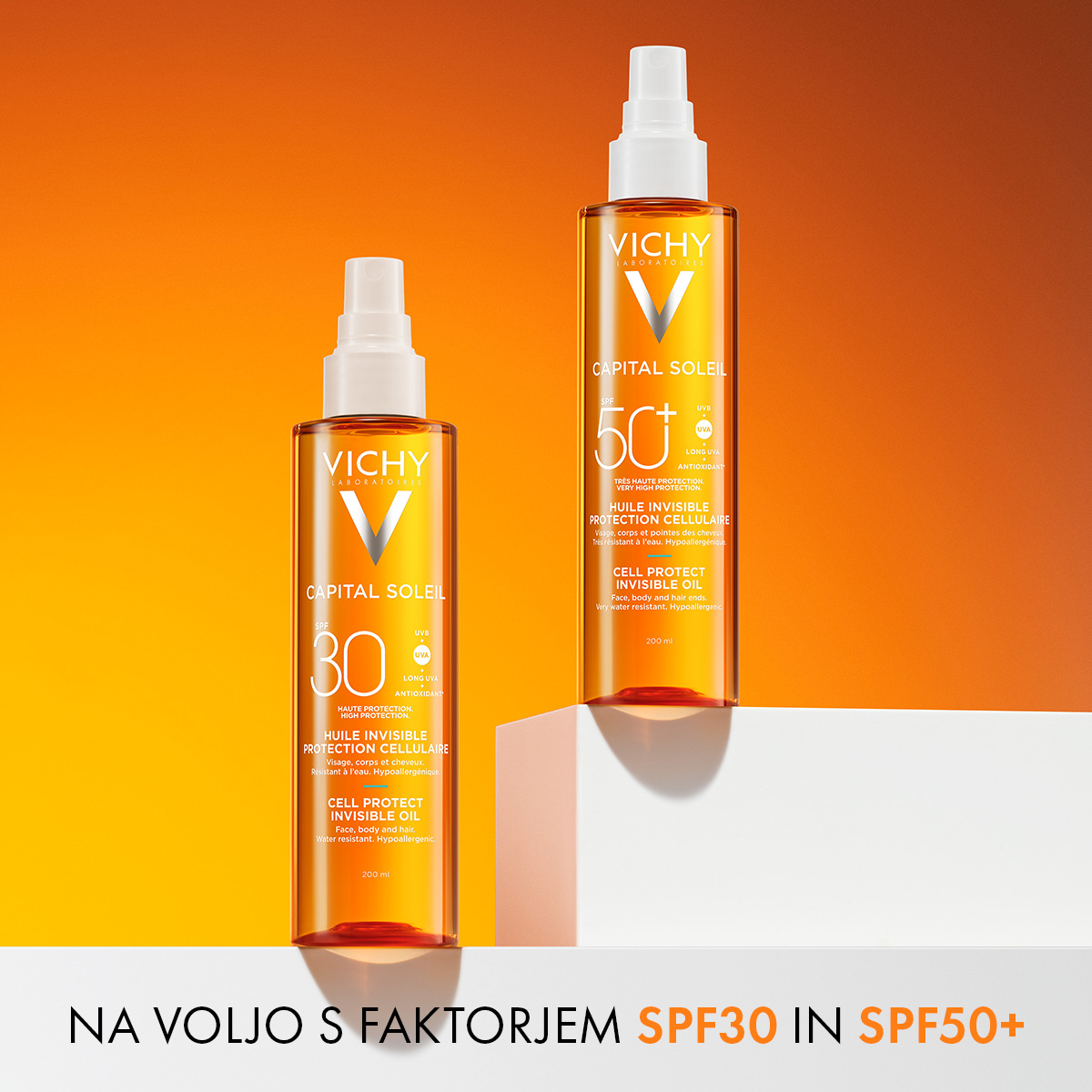 Vichy Capital Soleil zaščitno olje za obraz, telo in konice las ZF30 pršilo, 200 ml