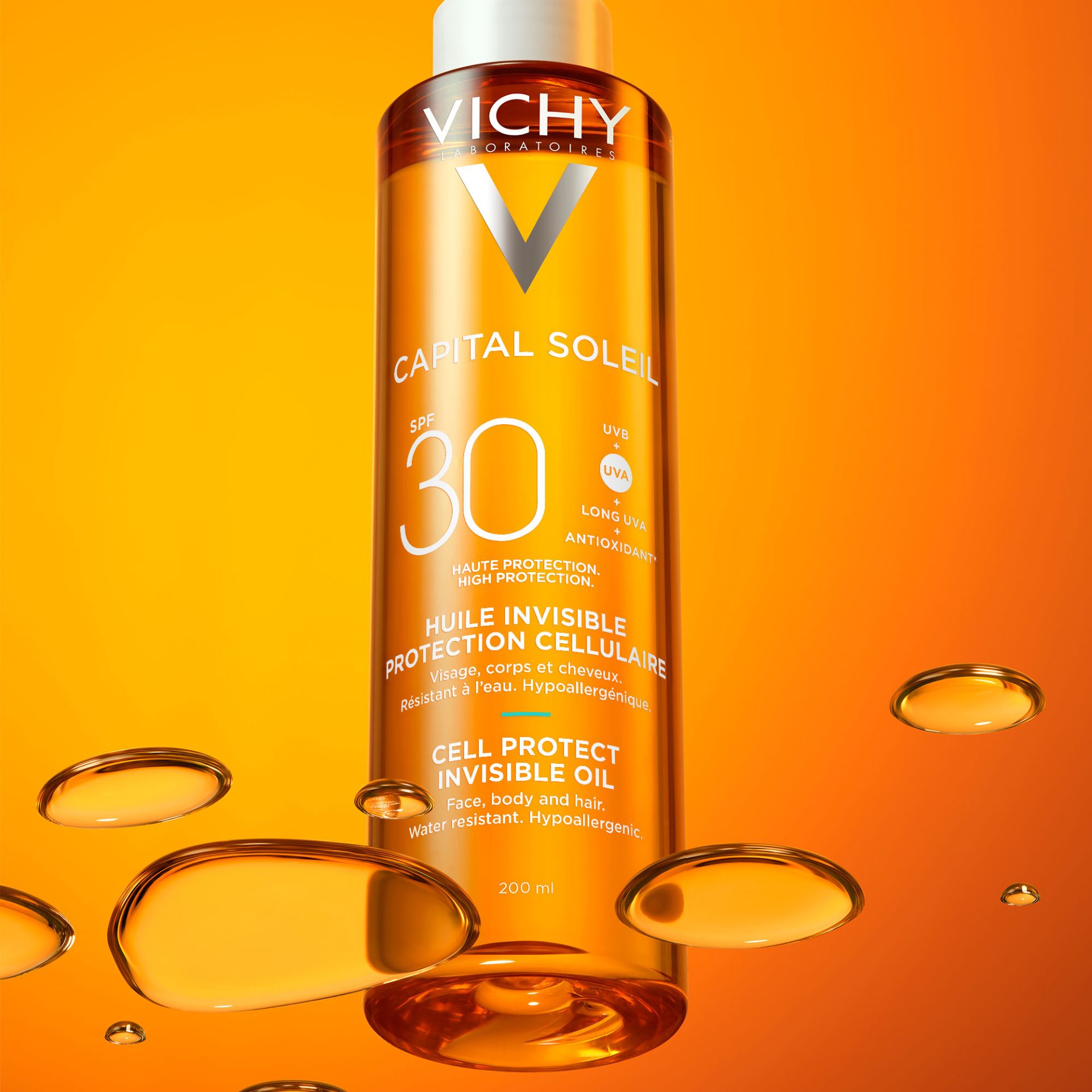 Vichy Capital Soleil zaščitno olje za obraz, telo in konice las ZF30 pršilo, 200 ml