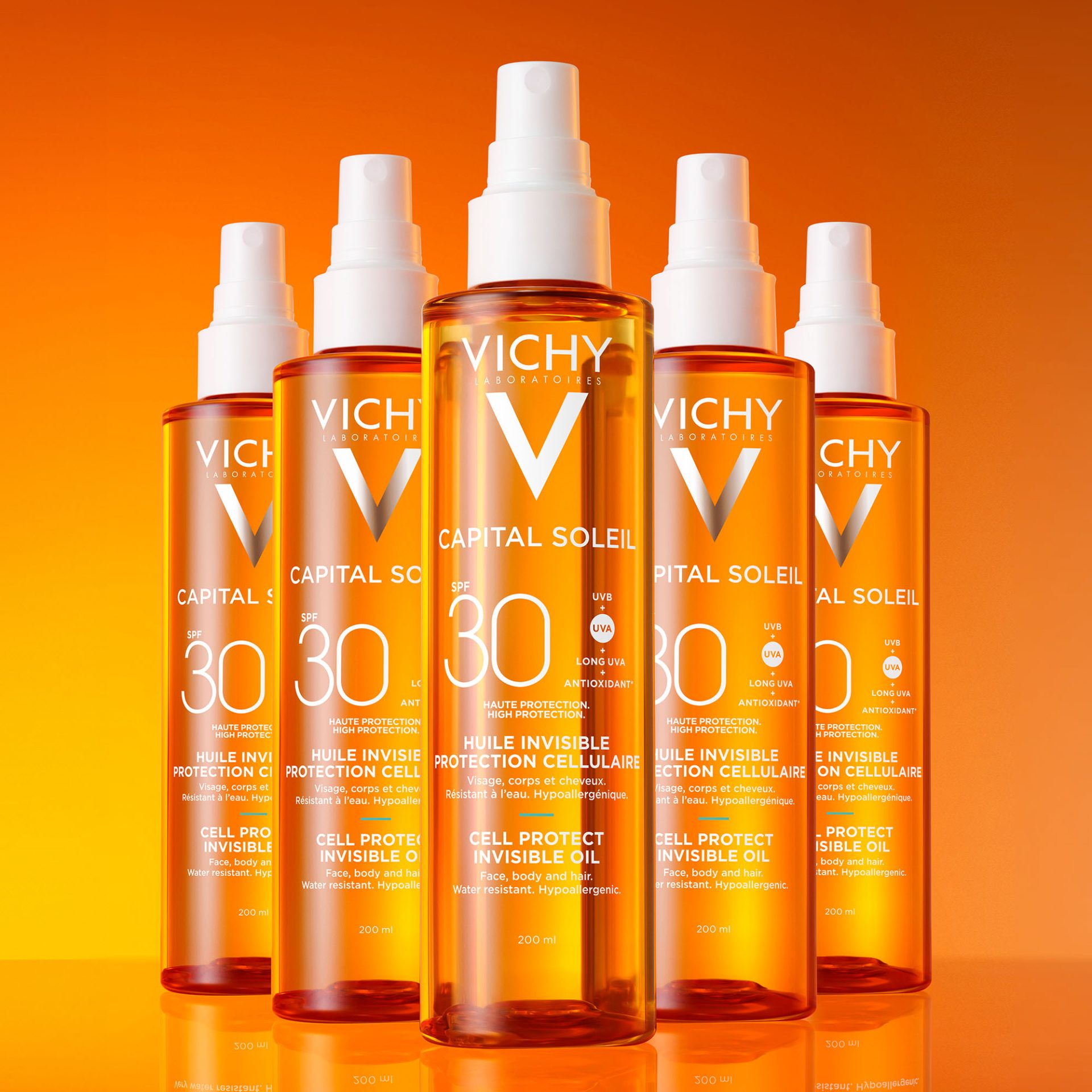 Vichy Capital Soleil zaščitno olje za obraz, telo in konice las ZF30 pršilo, 200 ml