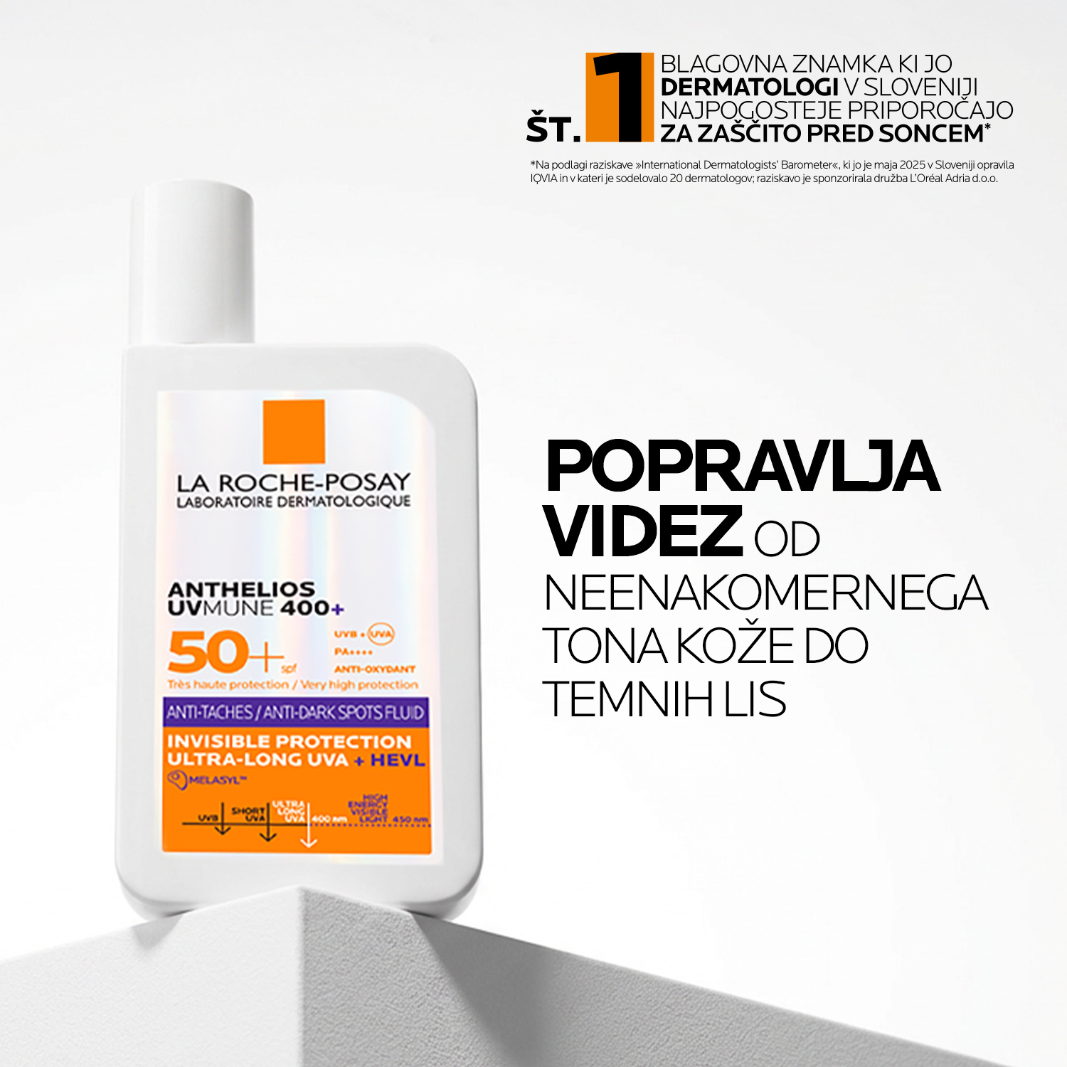 Anthelios UVMune 400 fluid proti temnim madežem ZF 50+ – La Roche-Posay, 50 ml